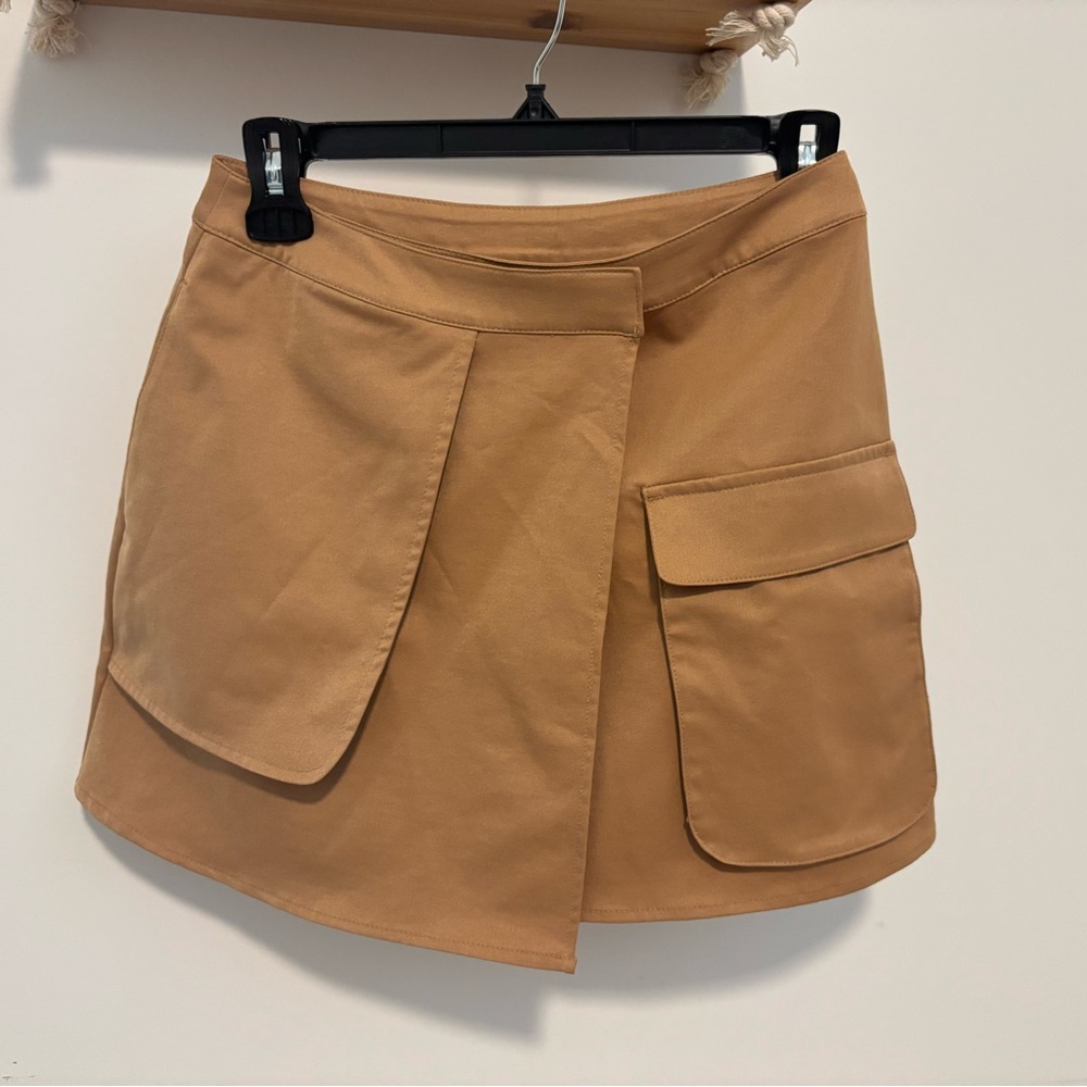 Tan Midi Skirt with Pockets